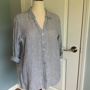 Size XL Wonderly Gray & White Striped ButtonDown Shirt Linen. Adjustable Sleeves